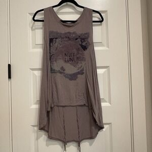 WE THE FREE Women Tank Top S Boho Fringe Celestial Moon High Low Graphic Tee